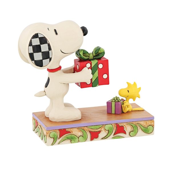 Snoopy og Woodstock udveksler gaver, Snoopy figur, Nuer figur, Radiserne figur, Peanuts figur, Woodstock figur, udstillingsfigur, eventyr figur, eventyrlig figur, eventyrlige figurer, magisk figur, magiske figurer, julefigur, julegaveide, dyrefigur